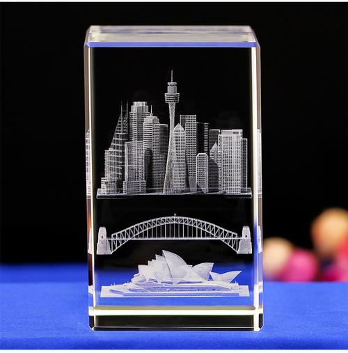 水晶方体镇纸 3d内雕建筑模型 澳大利亚城市商务礼品旅游纪念品
